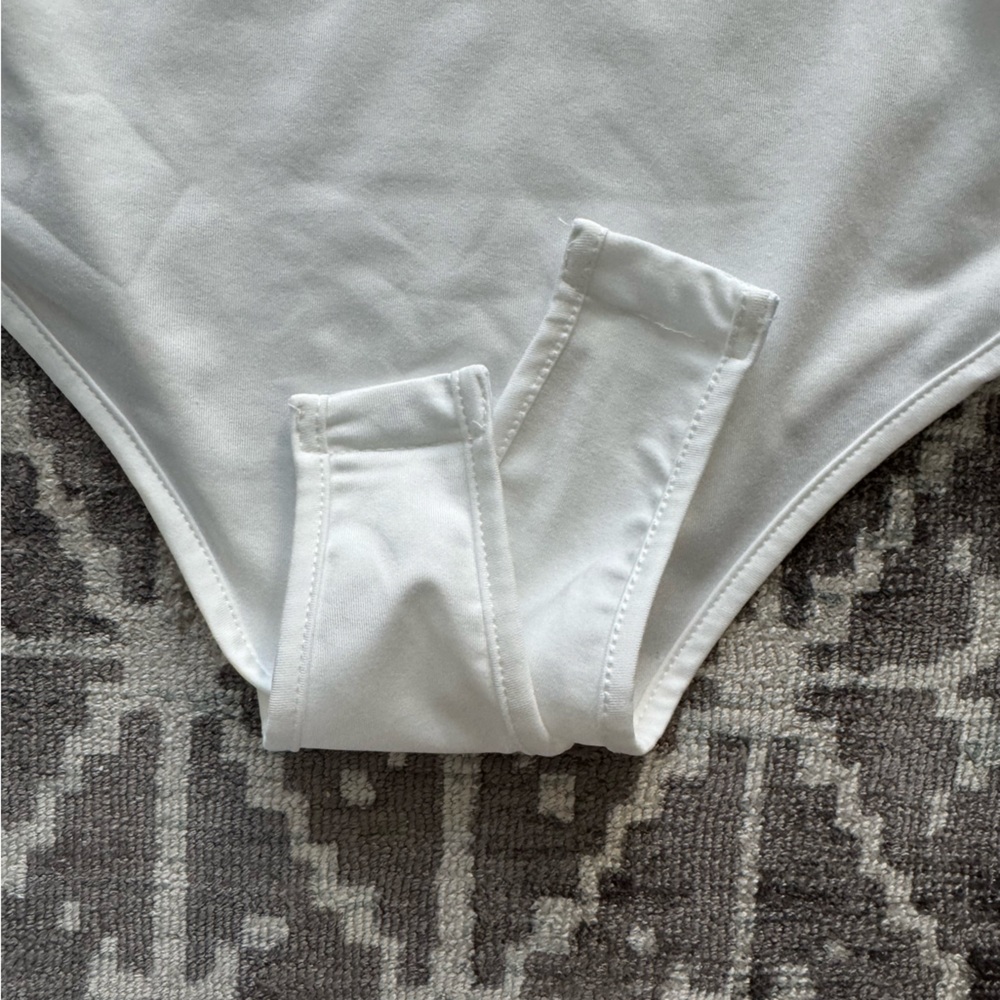 Soft White Woman’s Bodysuit Shoulder Cutout Fitted - Picture 3 of 10